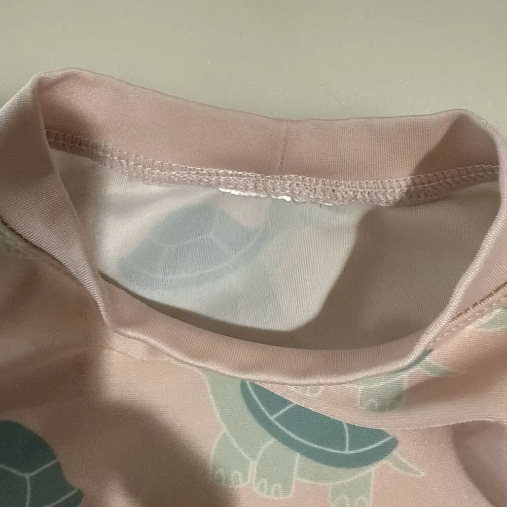 H&M Girls 2T Bathing Suit Long Sleeve Rash Guard Swim Set 2 Piece Pink Turtle